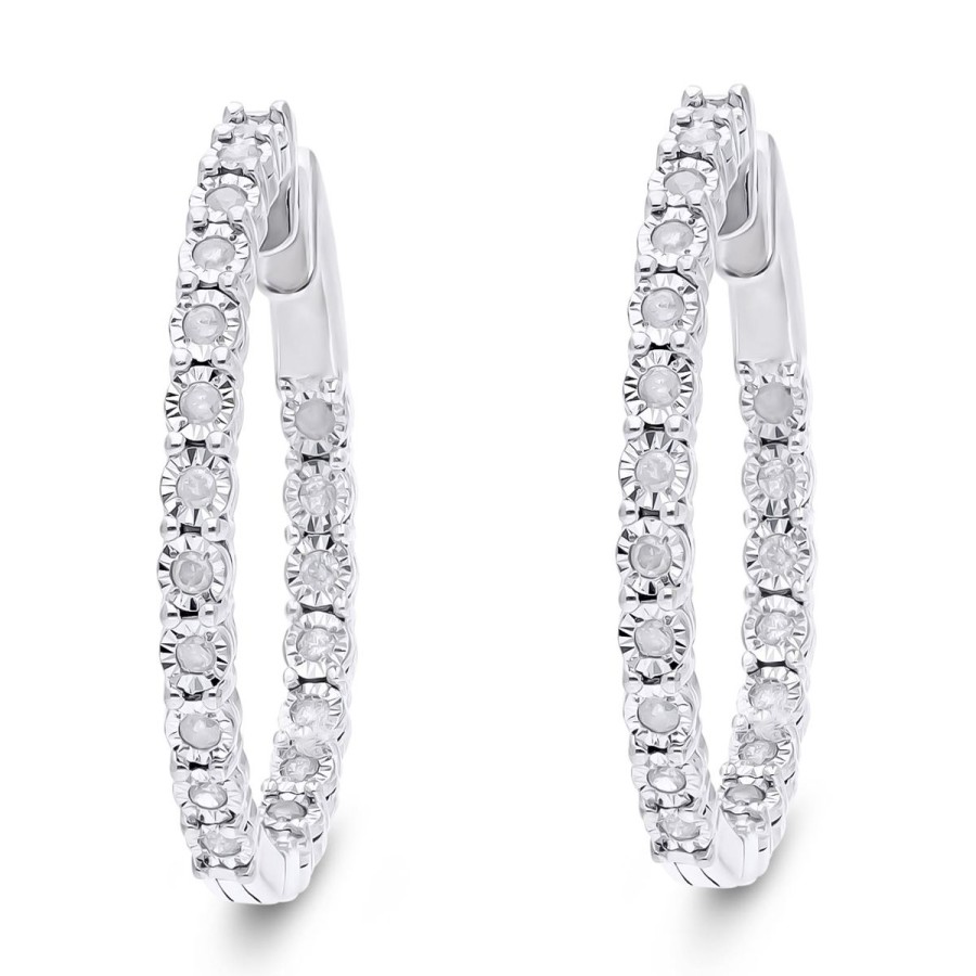 Gem Shopping Effy Diamond Hoop Earrings In Silver | Diamond