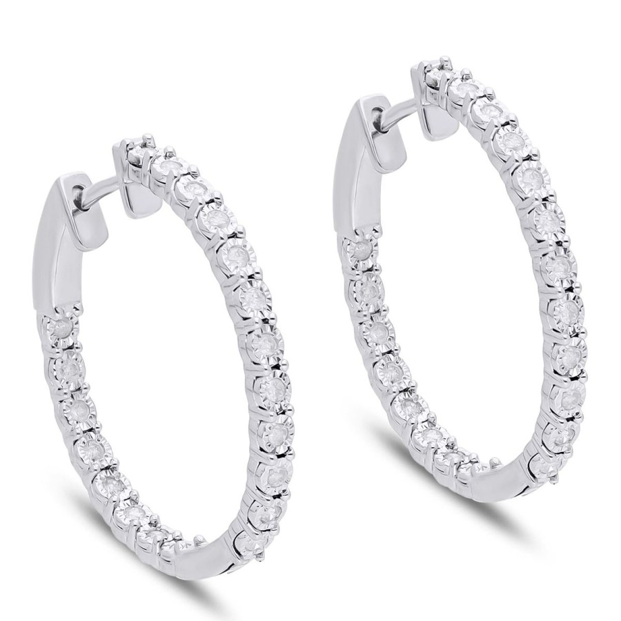 Gem Shopping Effy Diamond Hoop Earrings In Silver | Diamond