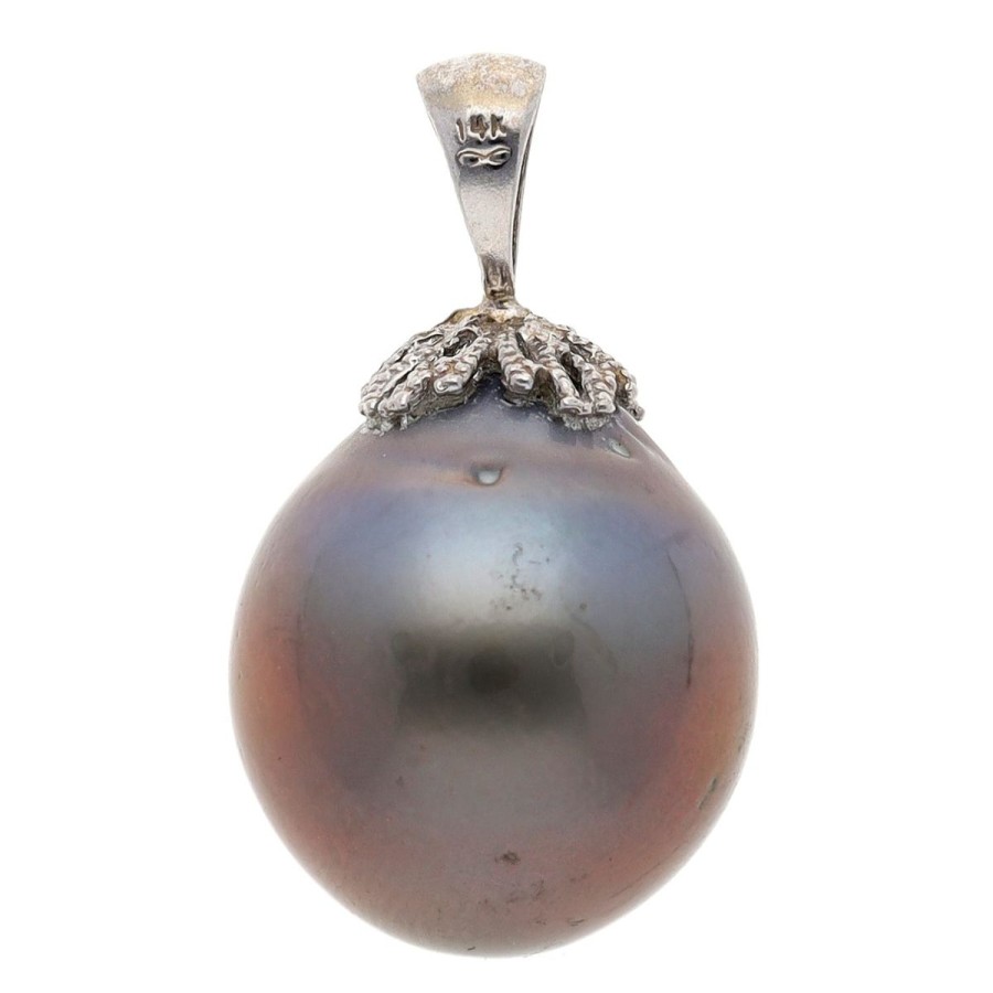 Gem Shopping Cut By Ben Tahitian Cultured Pearl Pendant In 14K White Gold | Pearl