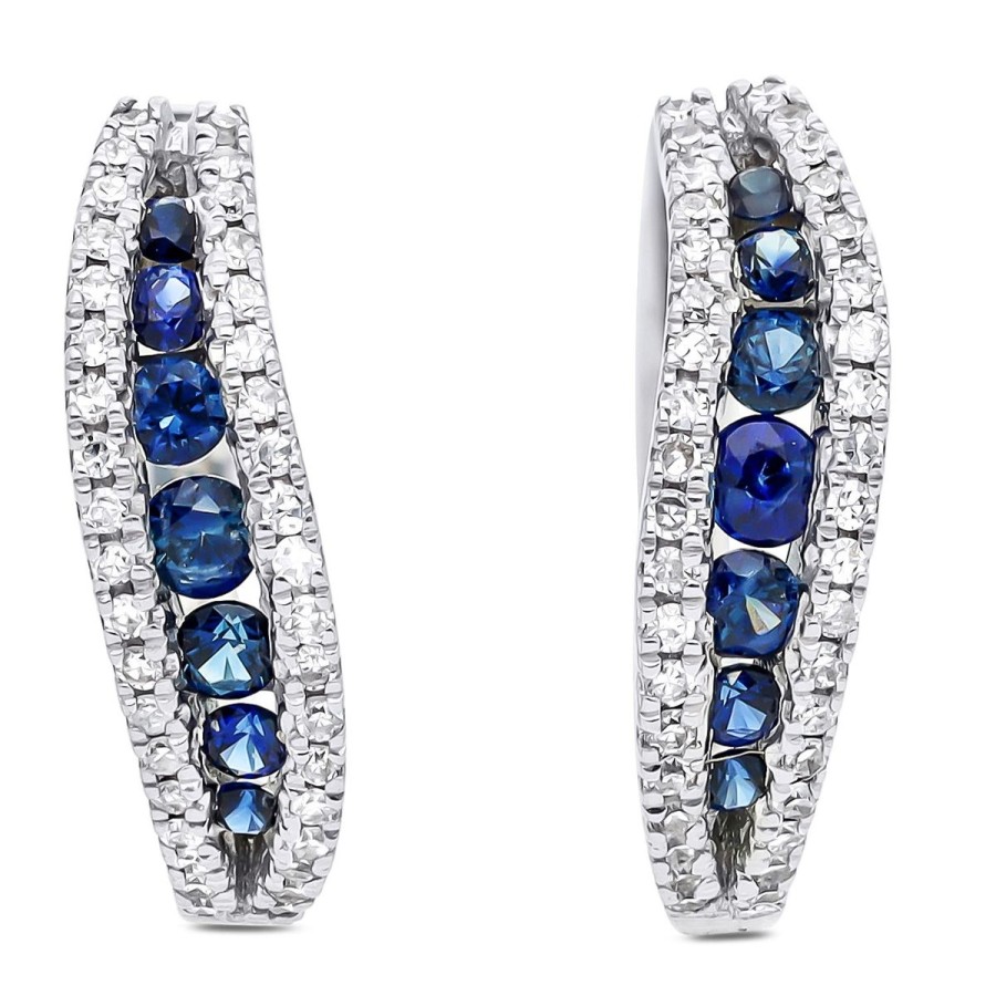 Gem Shopping Sapphire And Diamond Hoop Earrings In 14K | Sapphire