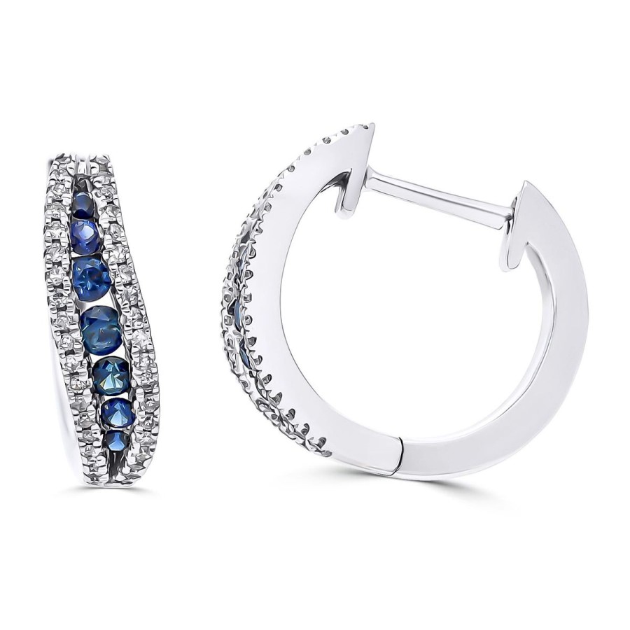 Gem Shopping Sapphire And Diamond Hoop Earrings In 14K | Sapphire