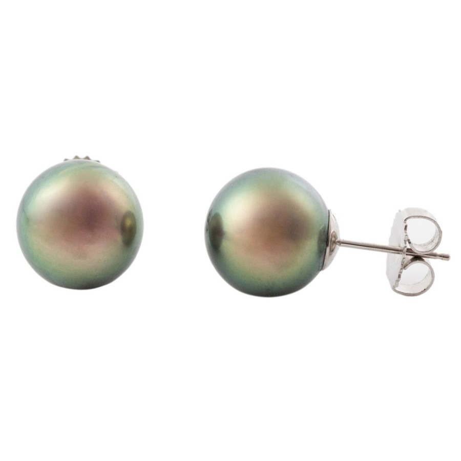 Gem Shopping Cultured Tahitian Pearl Stud Earrings In 14K White Gold | Pearl