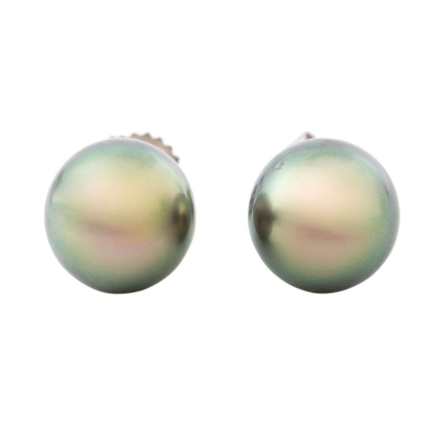 Gem Shopping Cultured Tahitian Pearl Stud Earrings In 14K White Gold | Pearl