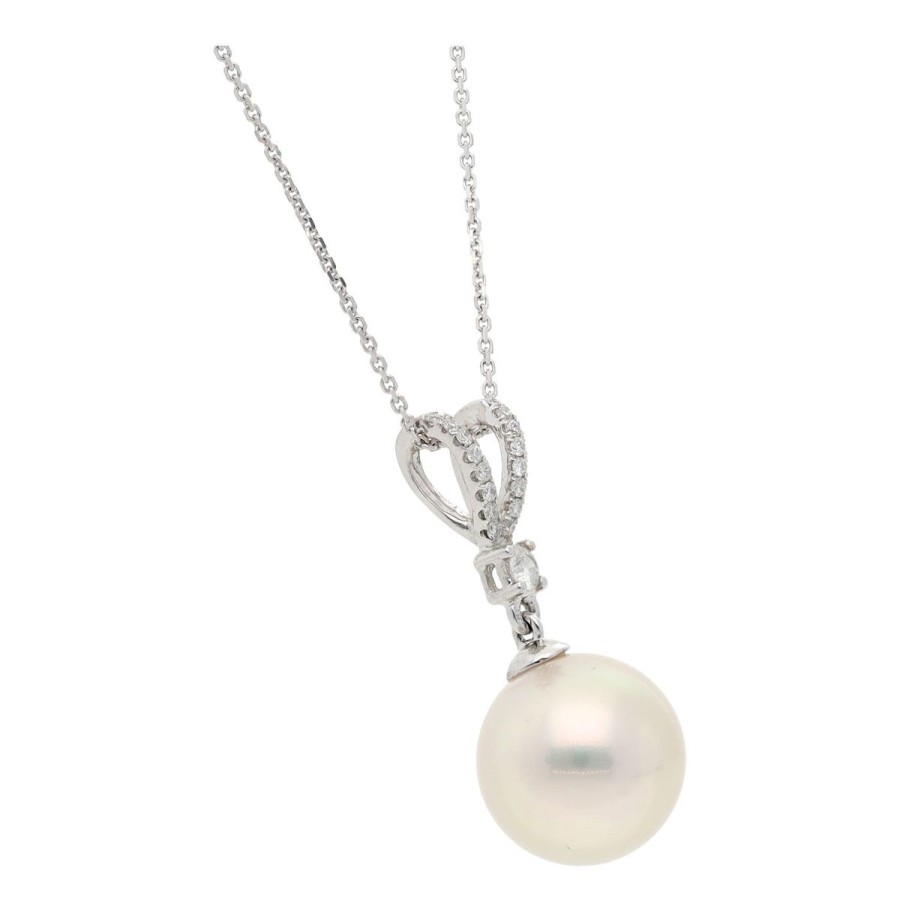 Gem Shopping Cut By Ben South Sea Cultured Pearl And Diamond Pendant In 18K White Gold | Pearl