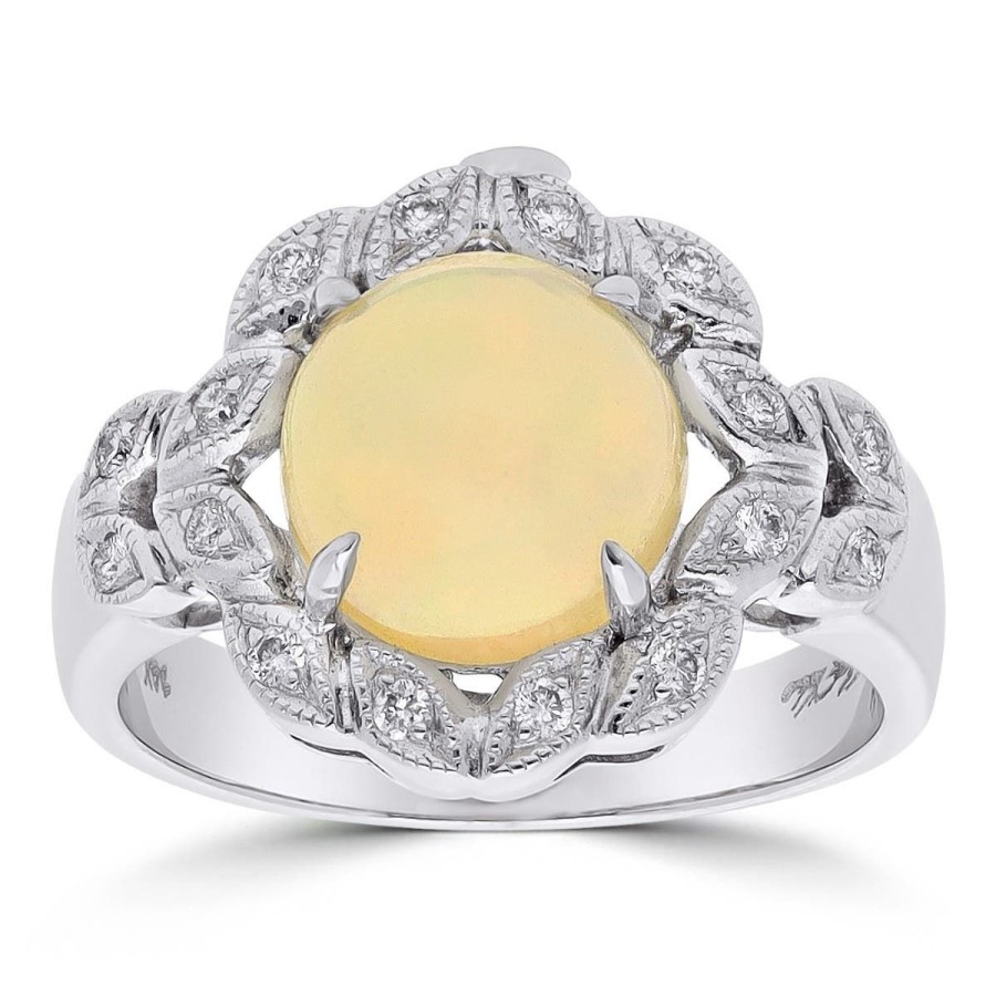 Gem Shopping Opal And Diamond Ring In 14K White Gold | Opal