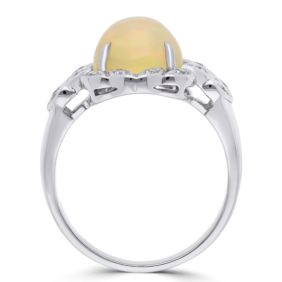 Gem Shopping Opal And Diamond Ring In 14K White Gold | Opal