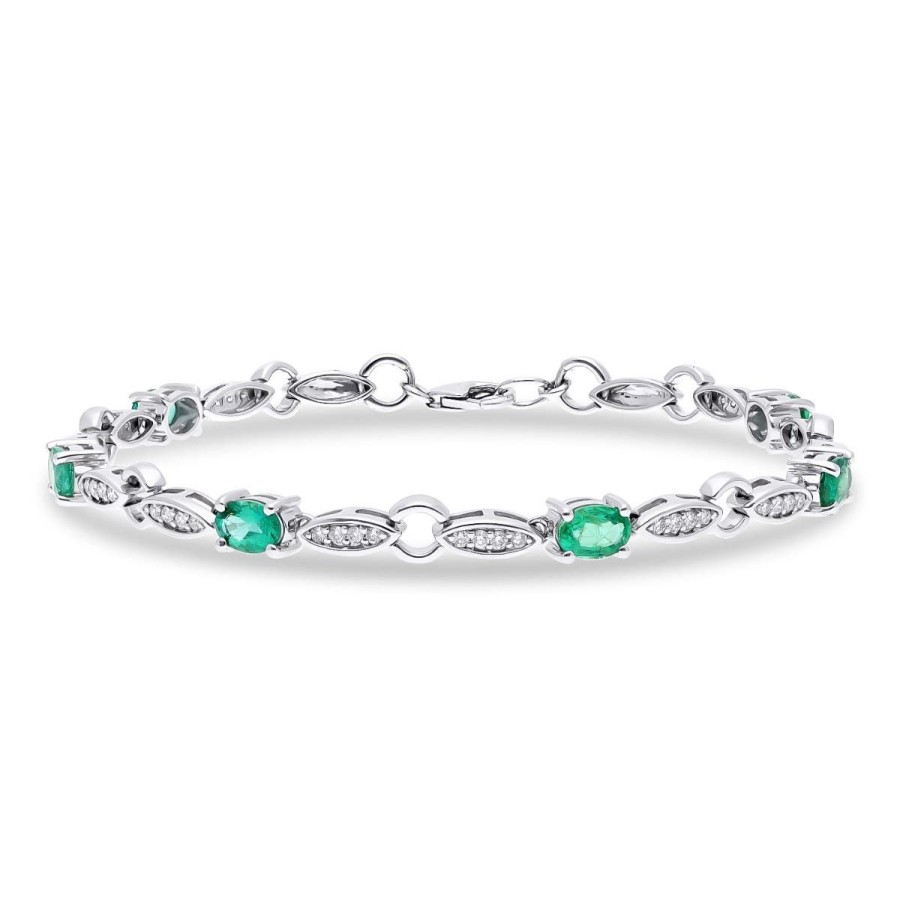 Gem Shopping Emerald And Diamond Bracelet In 14K White Gold | Emerald