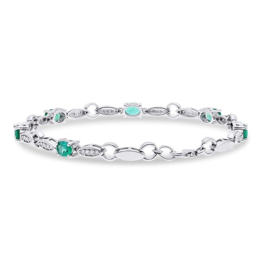 Gem Shopping Emerald And Diamond Bracelet In 14K White Gold | Emerald