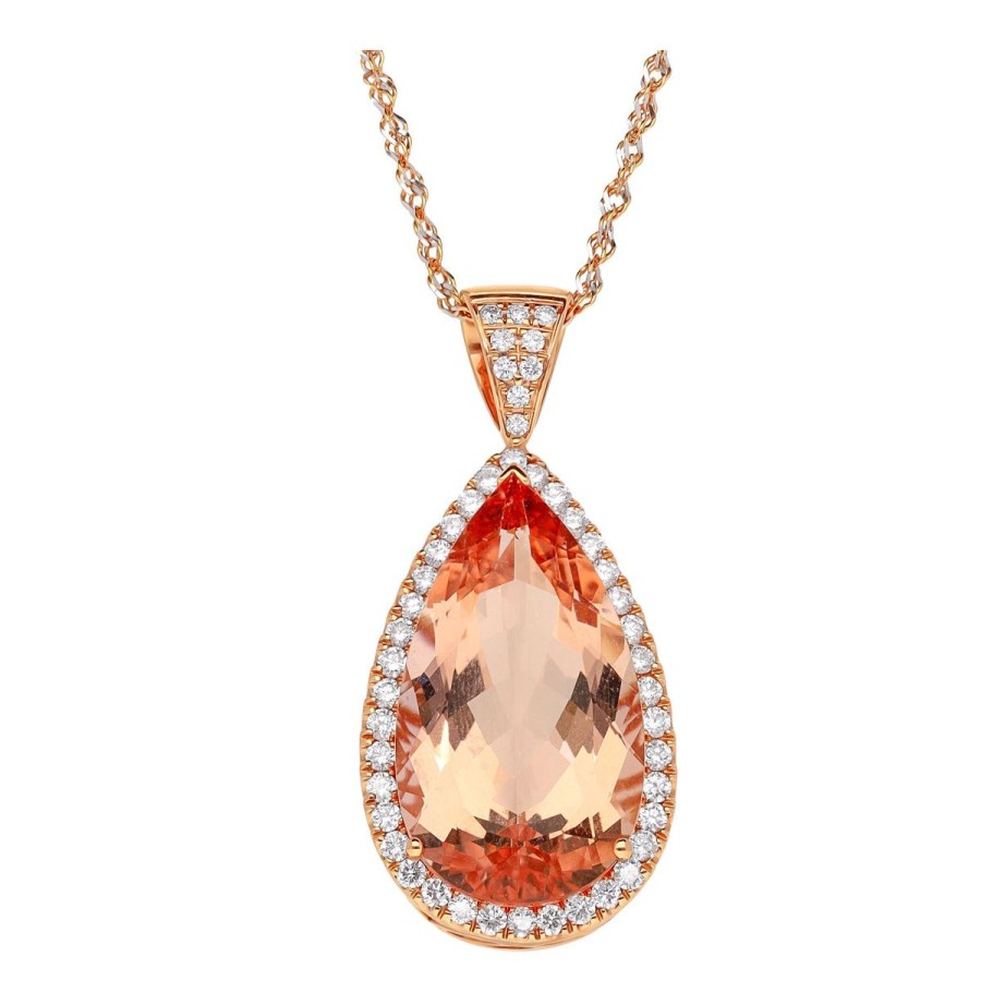 Gem Shopping Cut By Ben Morganite And Diamond Pendant In 14K | Morganite