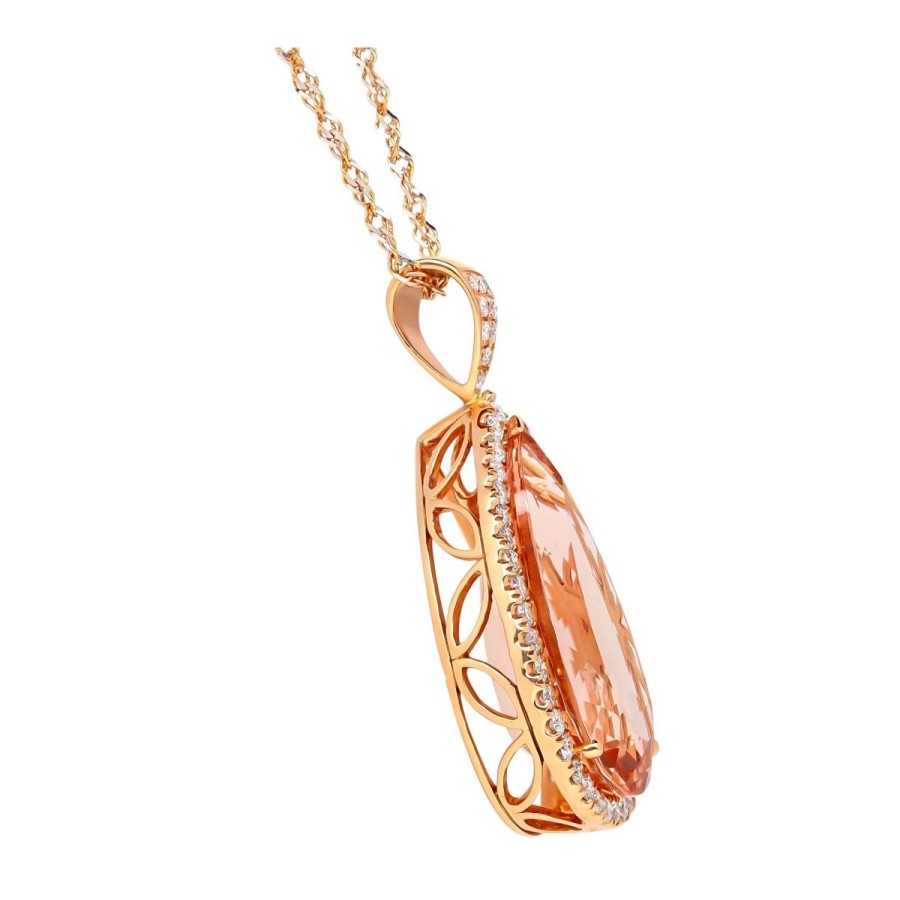 Gem Shopping Cut By Ben Morganite And Diamond Pendant In 14K | Morganite