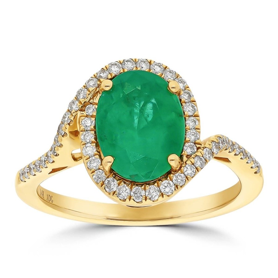 Gem Shopping Gem Bleu Oval Emerald And Diamond Ring In 14K Yellow Gold | Emerald