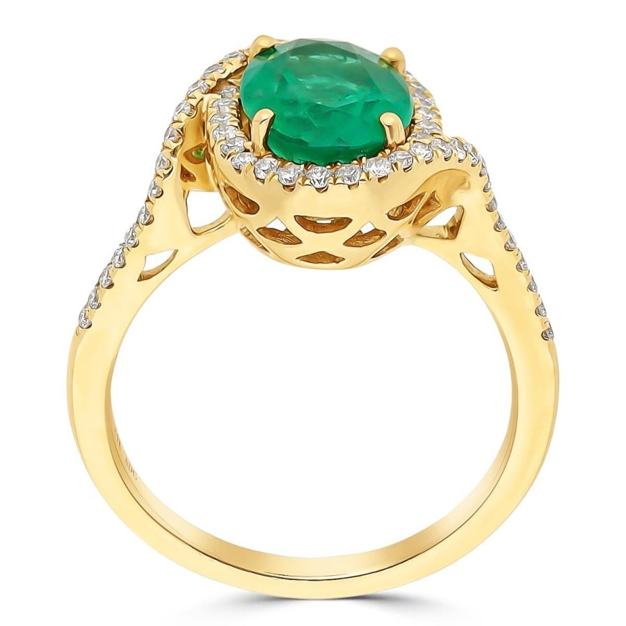 Gem Shopping Gem Bleu Oval Emerald And Diamond Ring In 14K Yellow Gold | Emerald