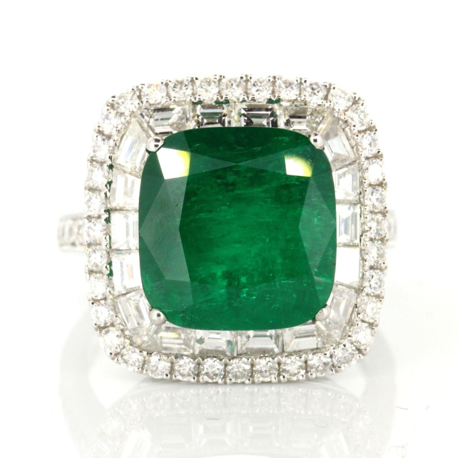 Gem Shopping Cirari Couture Jewels Colombian Emerald And Diamond Ring In 18K White Gold | Emerald