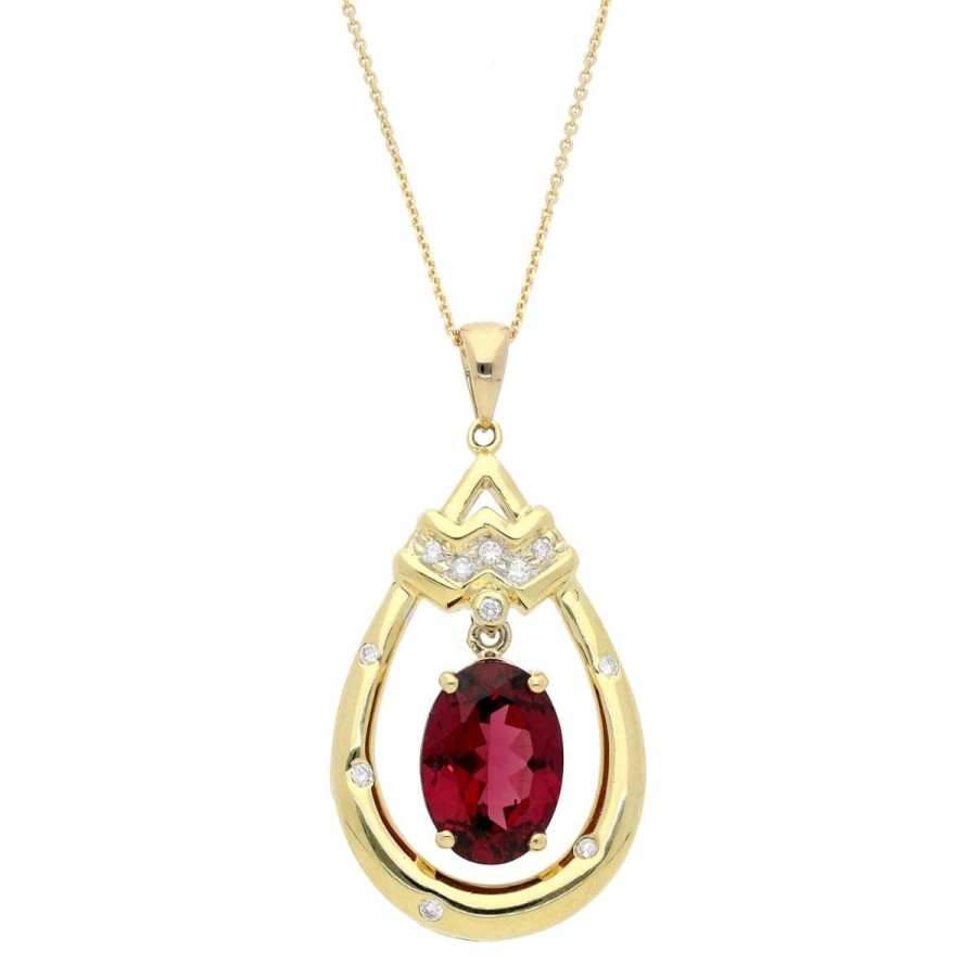 Gem Shopping Rhodolite Garnet And Diamond Pendant In 18K Yellow Gold | Garnet