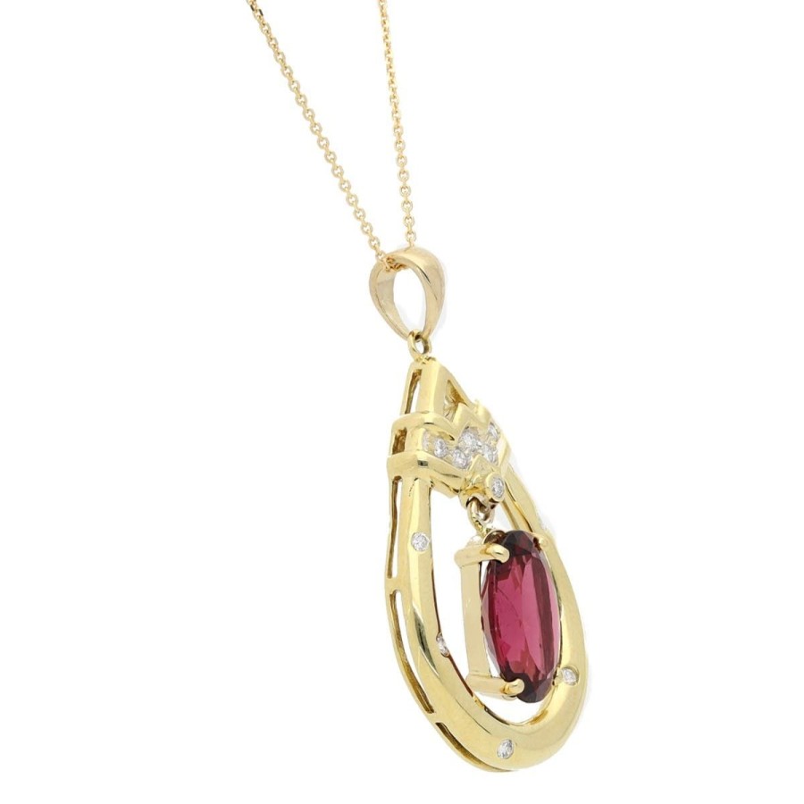 Gem Shopping Rhodolite Garnet And Diamond Pendant In 18K Yellow Gold | Garnet