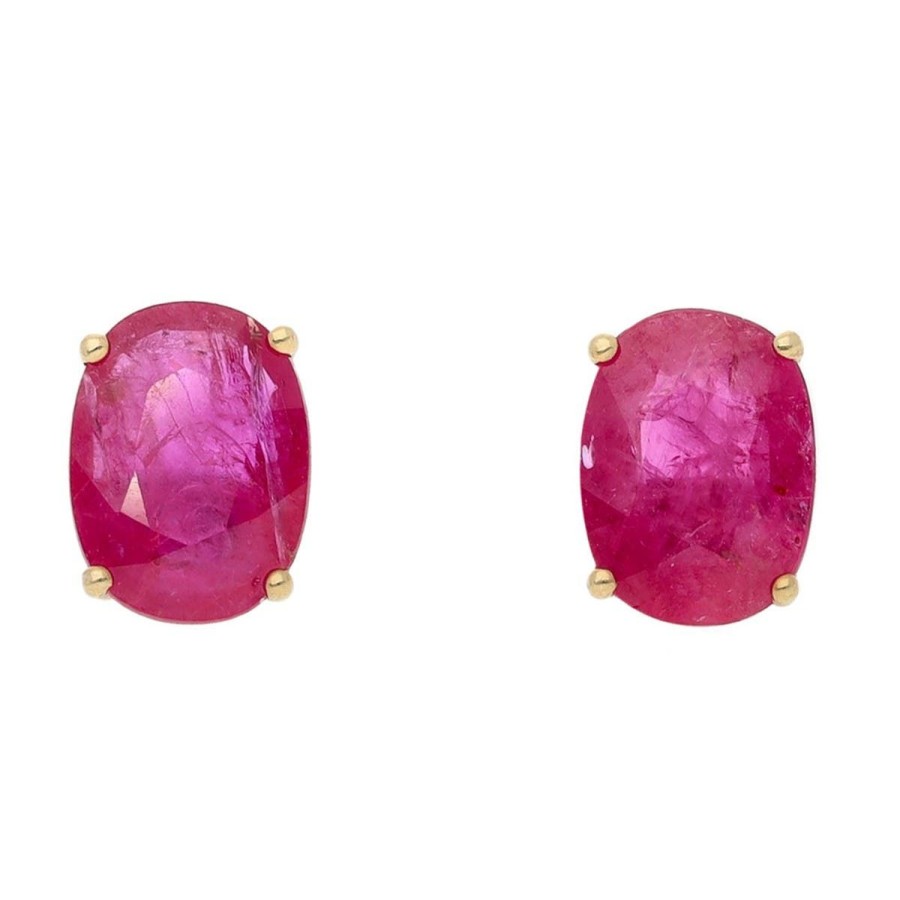 Gem Shopping Ruby Oval Stud Earrings In 14K Yellow Gold | Ruby