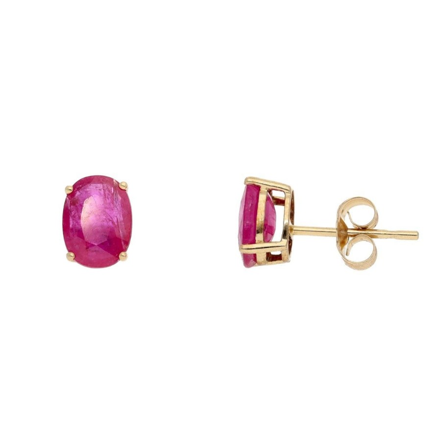 Gem Shopping Ruby Oval Stud Earrings In 14K Yellow Gold | Ruby