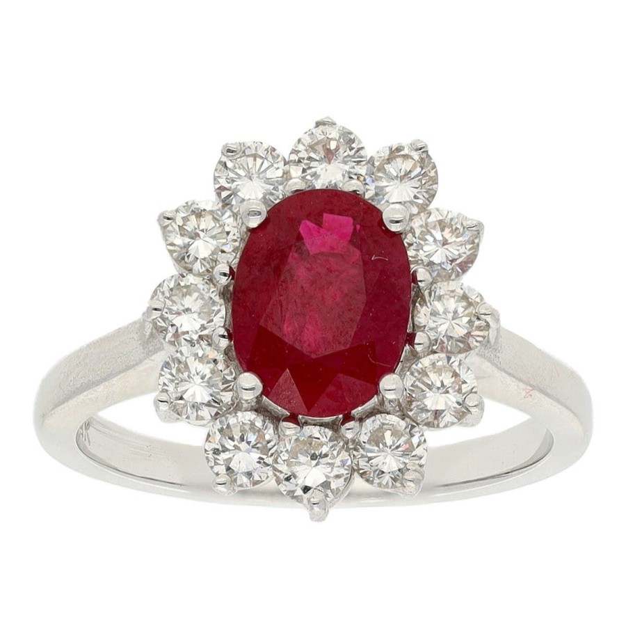 Gem Shopping Oval Ruby And Diamond Star Halo Ring In 18K White Gold | Ruby