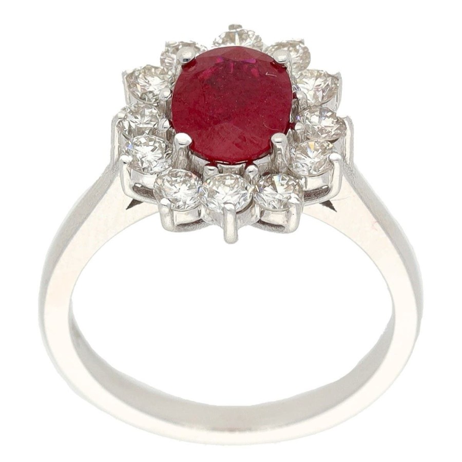 Gem Shopping Oval Ruby And Diamond Star Halo Ring In 18K White Gold | Ruby