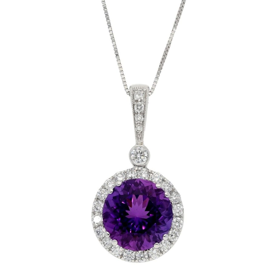 Gem Shopping Siberian Amethyst And Diamond Halo Pendant In 14K White Gold | Amethyst