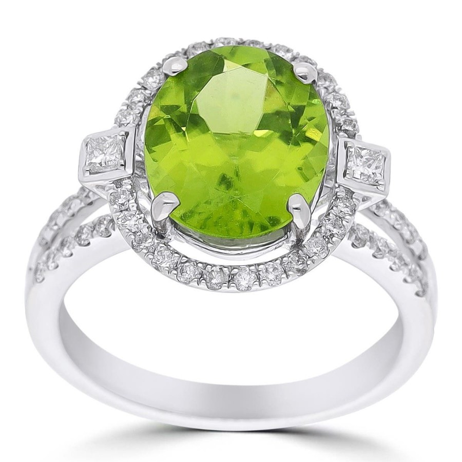 Gem Shopping Cut By Ben Pakistani Peridot And Diamond Halo Ring In 14K White Gold | Peridot