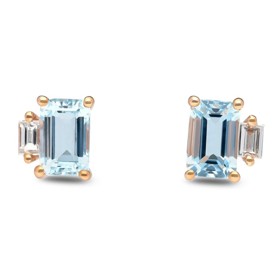 Gem Shopping Cirari Couture Aquamarine And Diamond Stud Earrings In 10K | Aquamarine