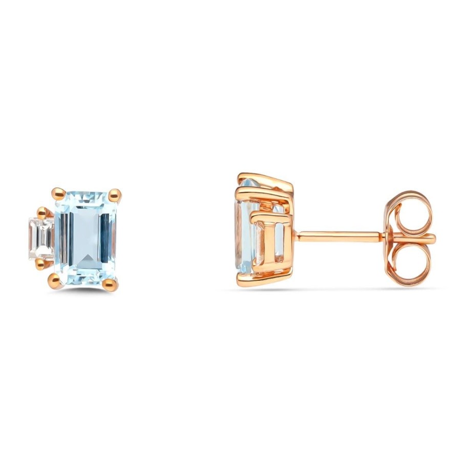 Gem Shopping Cirari Couture Aquamarine And Diamond Stud Earrings In 10K | Aquamarine