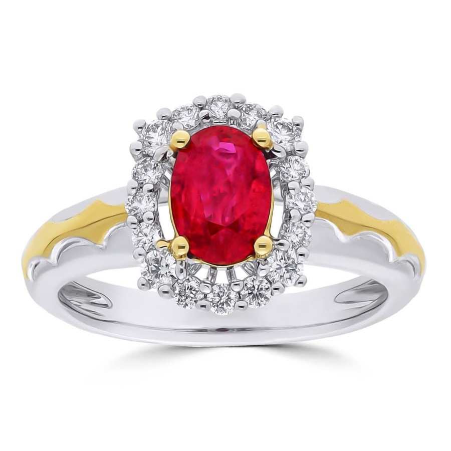 Gem Shopping Ruby And Diamond Ring In 18K 2 Tone Gold | Ruby