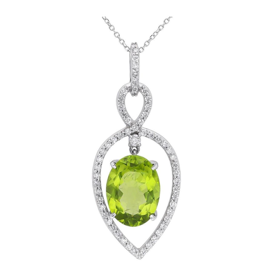 Gem Shopping Peridot And Diamond Pendant In 18K White Gold | Peridot