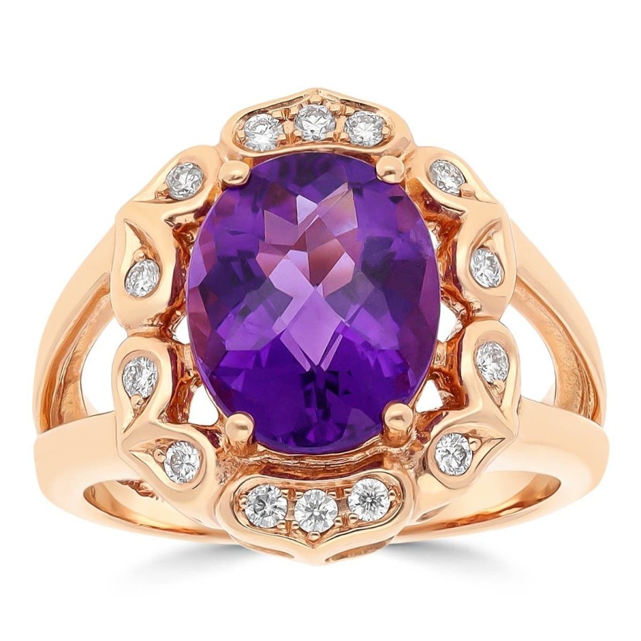 Gem Shopping Siberian Amethyst And Diamond Ring In 14K Rose Gold | Amethyst