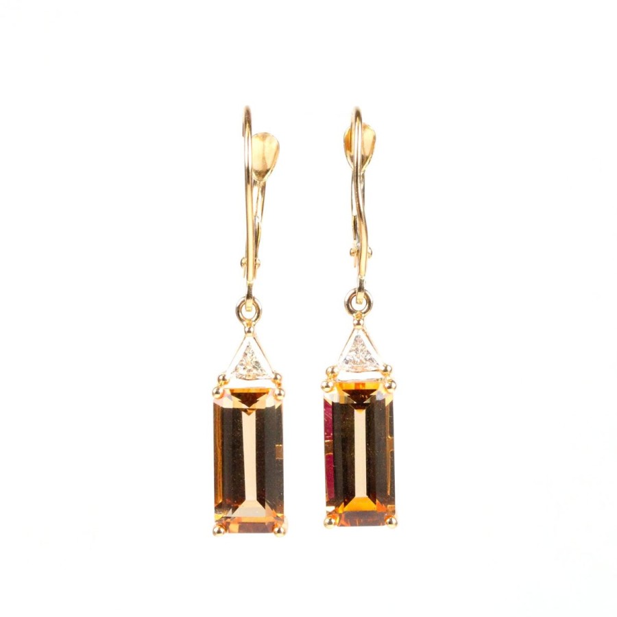 Gem Shopping Imperial Topaz And Diamond Drop Earrings In 14K Yellow Gold | Imperial Topaz