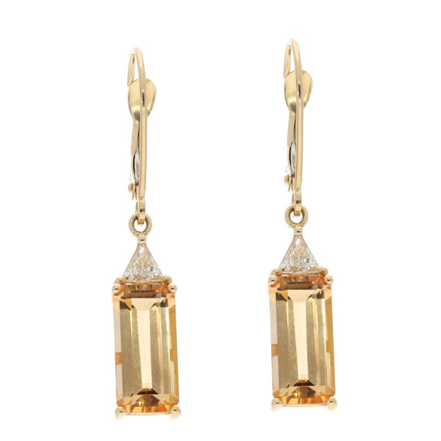 Gem Shopping Imperial Topaz And Diamond Drop Earrings In 14K Yellow Gold | Imperial Topaz