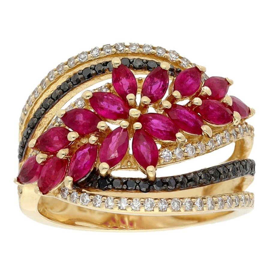 Gem Shopping Effy Ruby And Diamond Flower Ring In 14K Yellow Gold | Ruby