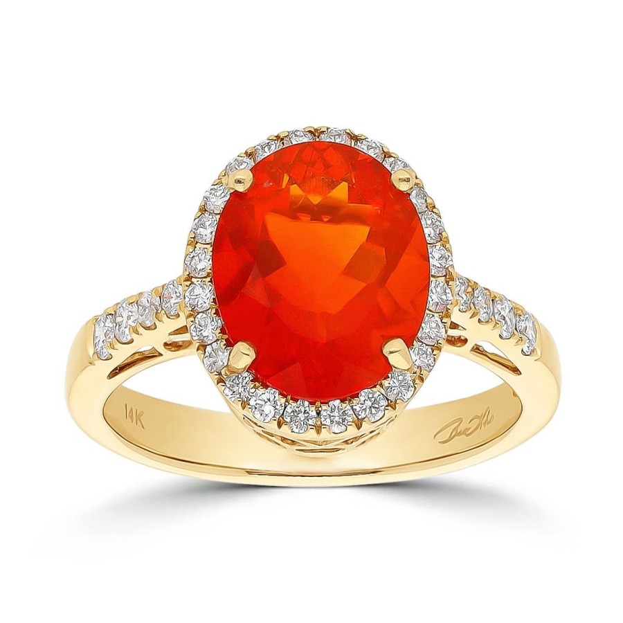 Gem Shopping Cut By Ben Fire Opal And Diamond Ring In 14K | Fire Opal