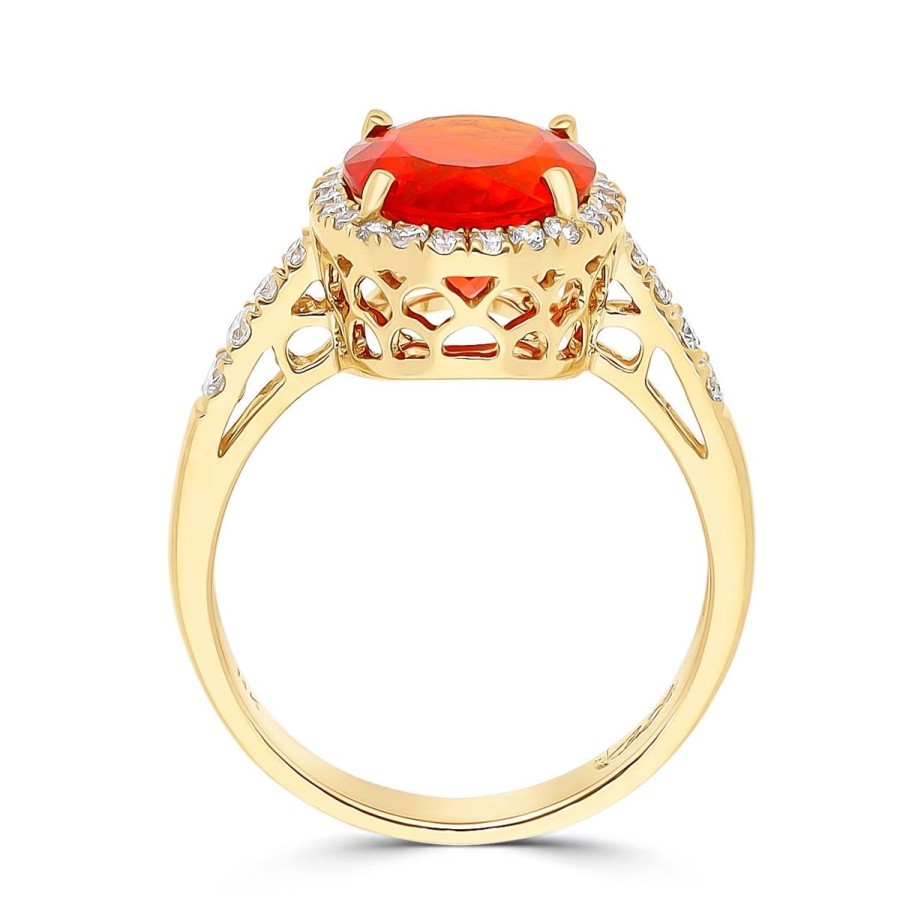 Gem Shopping Cut By Ben Fire Opal And Diamond Ring In 14K | Fire Opal