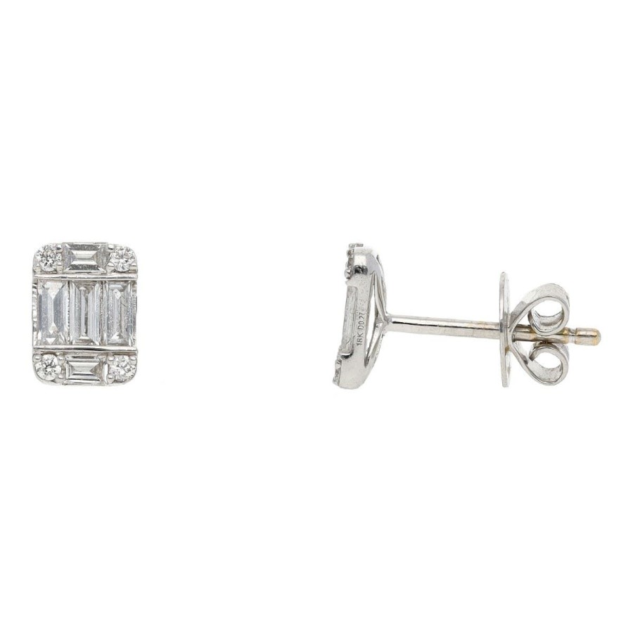 Gem Shopping Diamond Stud Earrings In 18K White Gold | Diamond