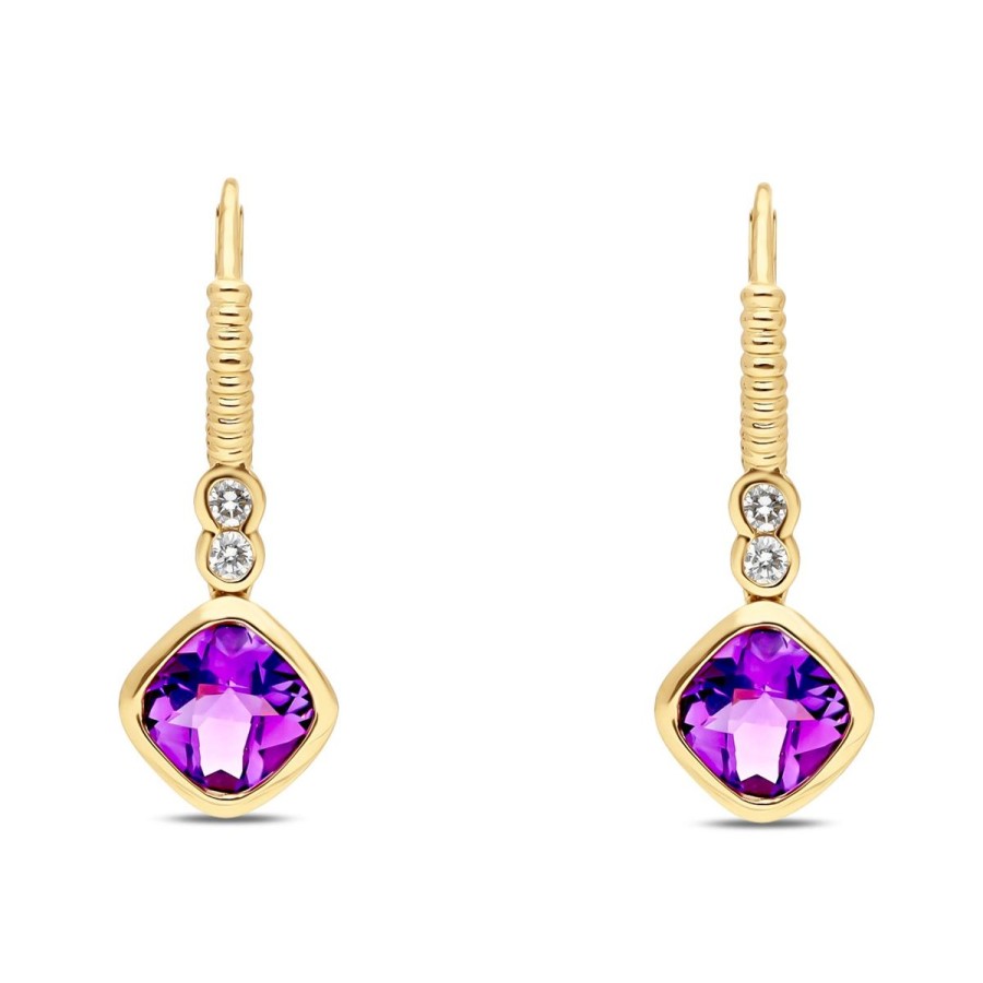 Gem Shopping Amethyst And Diamond Dangle Earrings In 14K | Amethyst