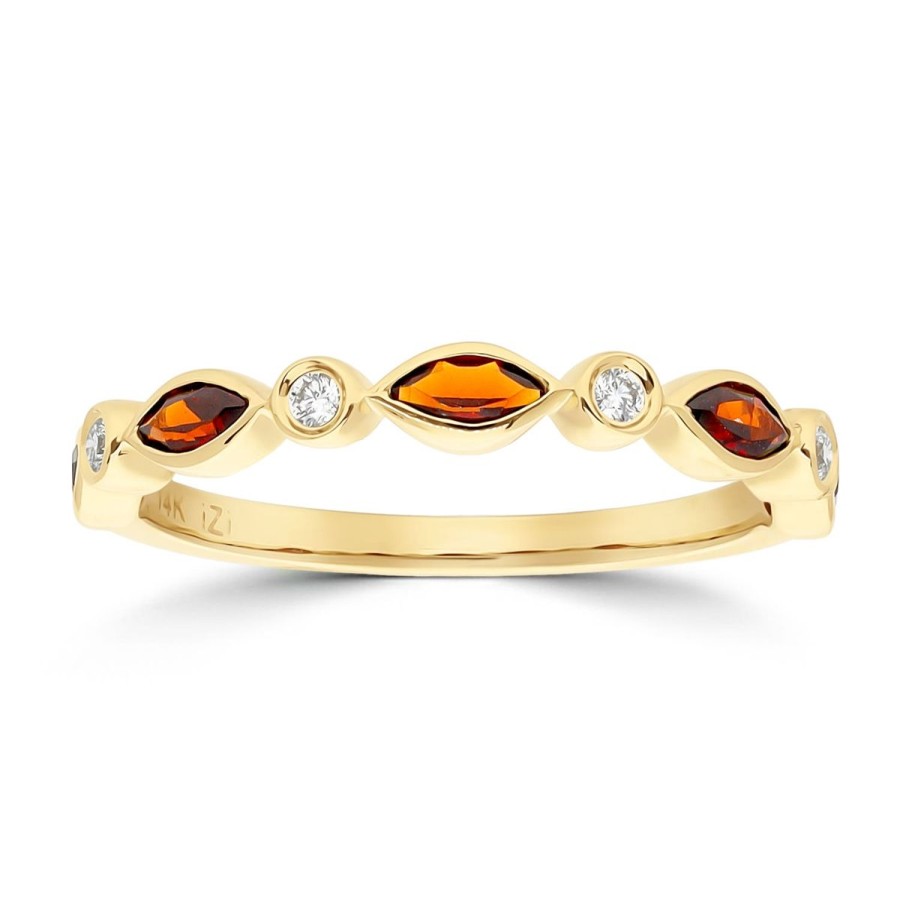 Gem Shopping Garnet And Diamond Band Ring In 14K | Garnet