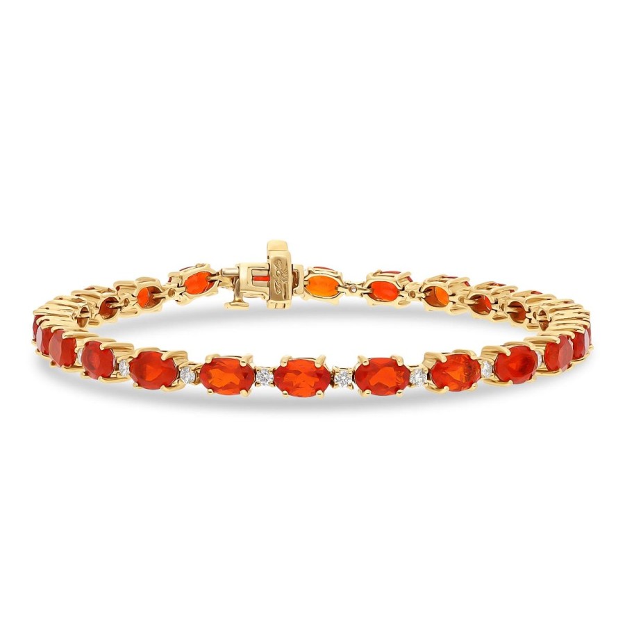 Gem Shopping Cut By Ben Fire Opal And Diamond Bracelet In 14K | Fire Opal