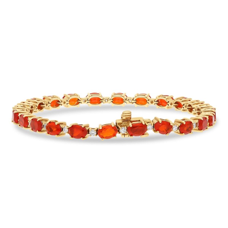 Gem Shopping Cut By Ben Fire Opal And Diamond Bracelet In 14K | Fire Opal