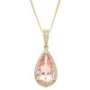 Gem Shopping Pear-Cut Morganite And Diamond Pendant In 14K Yellow Gold | Morganite