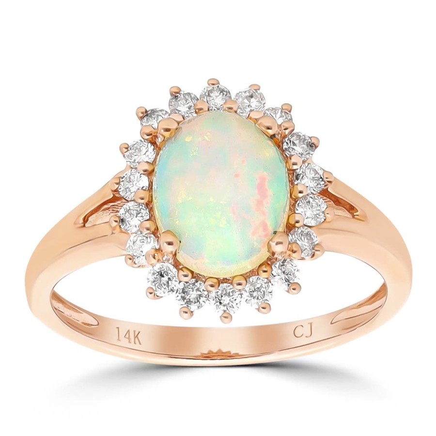 Gem Shopping Cirari Couture Opal And Diamond Halo Ring In 14K Rose Gold | Opal