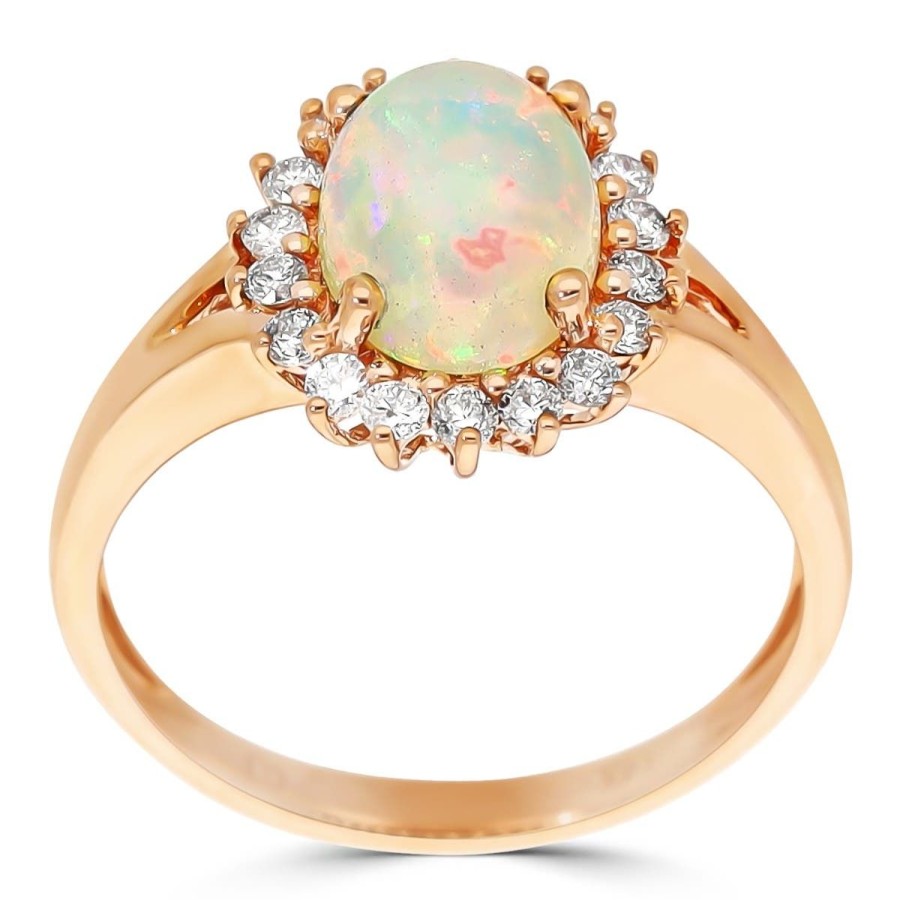 Gem Shopping Cirari Couture Opal And Diamond Halo Ring In 14K Rose Gold | Opal