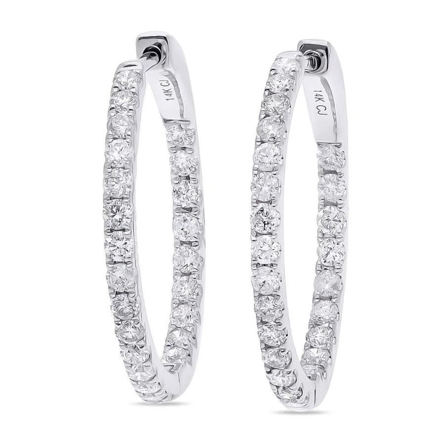 Gem Shopping Cirari Couture Diamond Hoop Earrings In 14K White Gold | Diamond