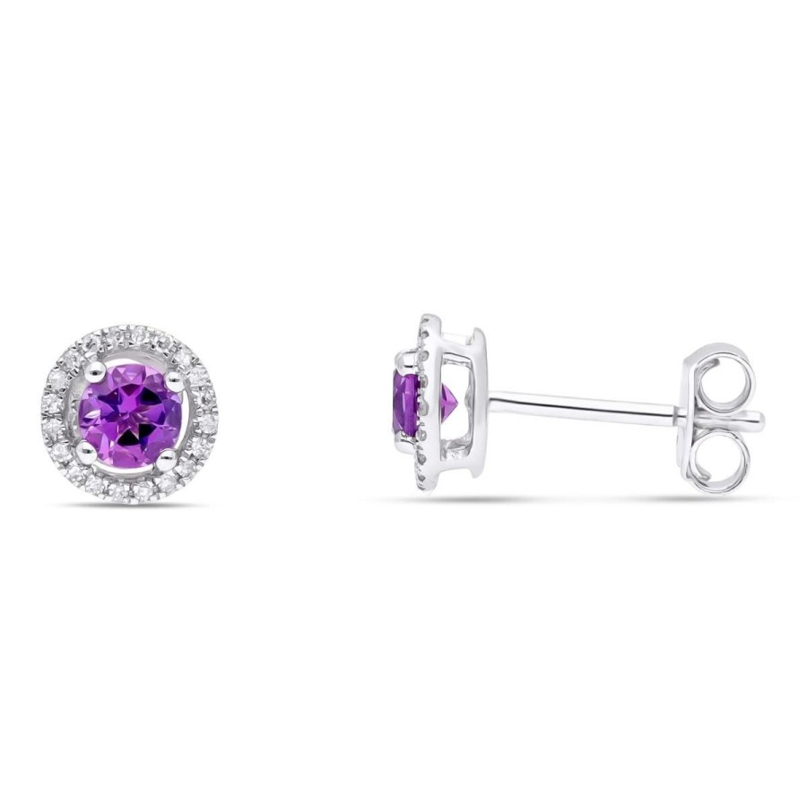 Gem Shopping Lali Jewels Amethyst And Diamond Stud Earrings In 14K White Gold | Amethyst