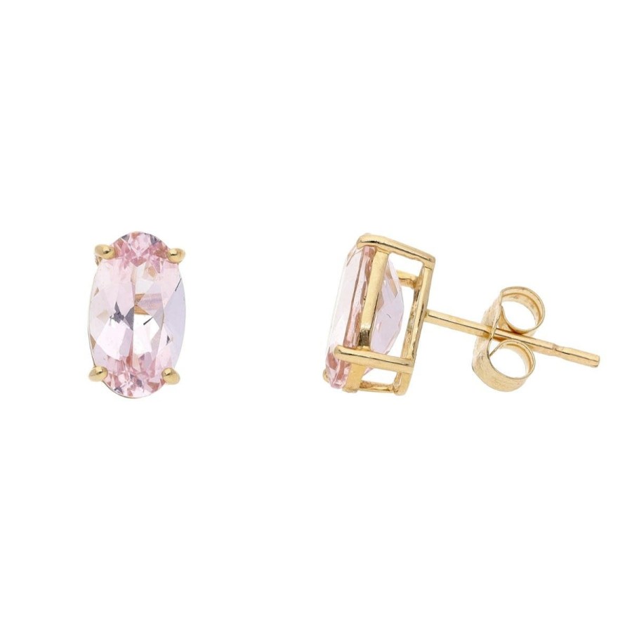 Gem Shopping Morganite Oval Stud Earrings In 14K Yellow Gold | Morganite