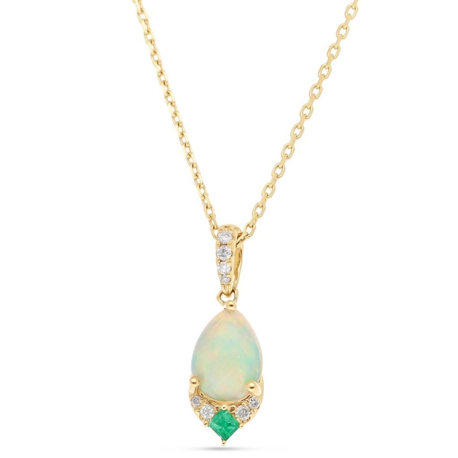 Gem Shopping Cirari Couture Opal And Emerald|Diamond Pendant In 10K | Emerald