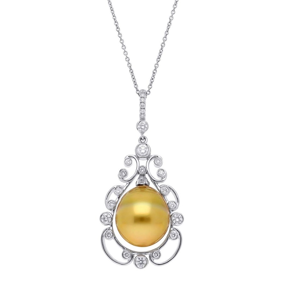 Gem Shopping Cut By Ben Cultured South Sea Pearl And Diamond Pendant In 18K | Pearl