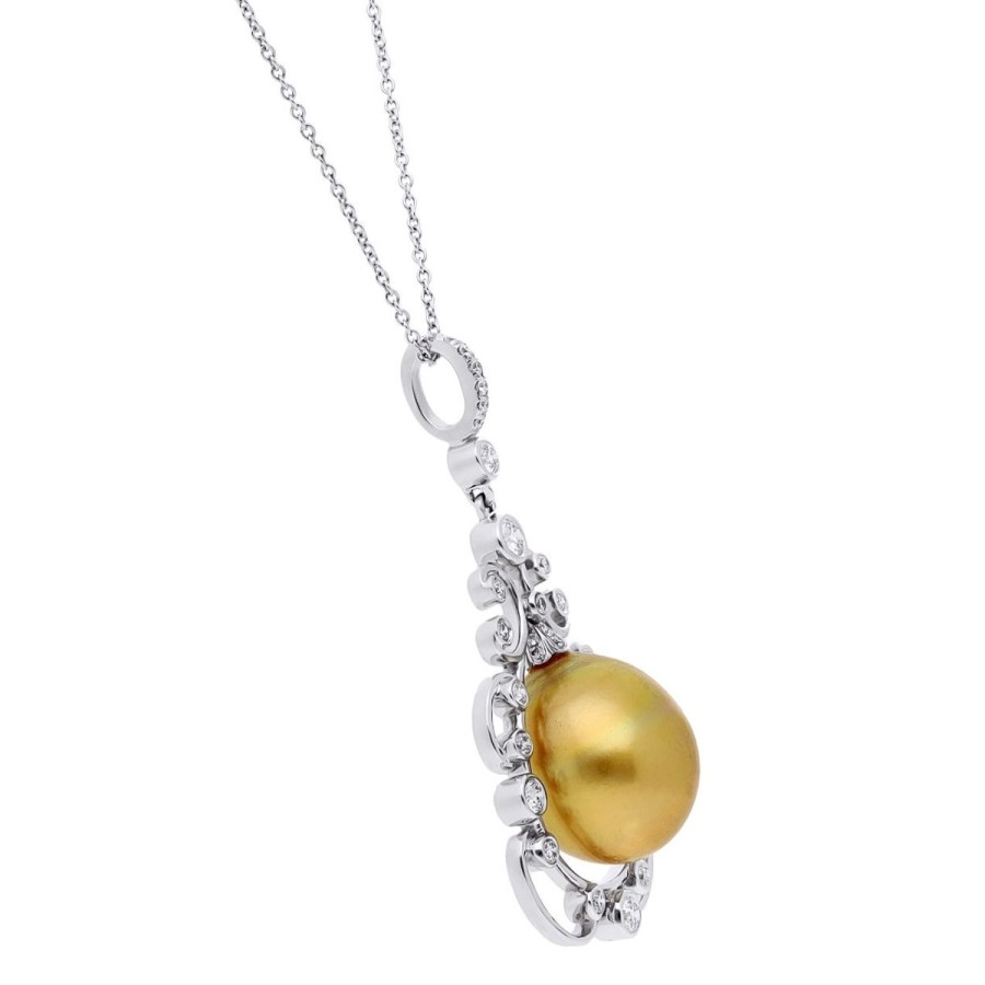 Gem Shopping Cut By Ben Cultured South Sea Pearl And Diamond Pendant In 18K | Pearl