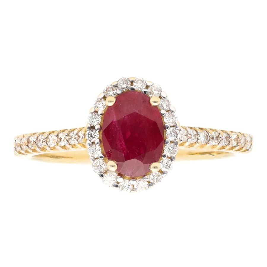 Gem Shopping Kallati Ruby And Diamond Halo Ring In 14K Yellow Gold | Ruby